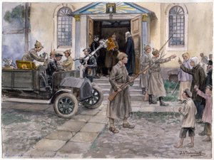 Beschlagnahme der Kirchenschätze in Petrograd am 5. Mai 1922 (aus der Aquarellserie Russische Revolution) von Ivan Alexeyevich Vladimirov