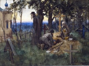 Die Geistlichen verstecken Kirchenschätze in einem neuen Grab auf einem Friedhof von Vladimirov, Ivan Alexeyevich (1869-1947) von Ivan Alexeyevich Vladimirov