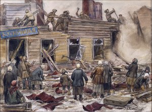 Arbeiter, die Holzhäuser zum Heizen abreißen von Vladimirov, Ivan Alexeyevich (1869-1947) von Ivan Alexeyevich Vladimirov