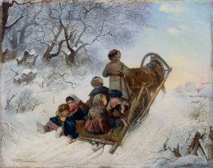 Kinder auf einem Pferdeschlitten, 1870