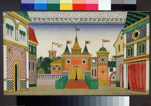 Vorzeichnung für das Bühnenbild der Oper Der goldene Hahn von N. Rimski-Korsakow