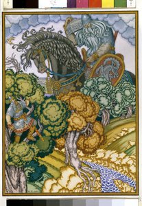 Ilja von Murom beobachtet die Rückkehr des Riesen mit einer Kristalltruhe von Ivan Yakovlevich Bilibin