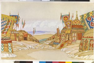 Das Polowzische Militärlager. Dekor für die Oper Fürst Igor von Alexander Borodin von Ivan Yakovlevich Bilibin