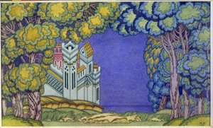 Bühnenbild für die Oper "Das Märchen vom Zaren Saltan" von Ivan Yakovlevich Bilibin
