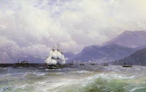 Eine Küstenlandschaft mit Schiffen vor Trebizond, 1888