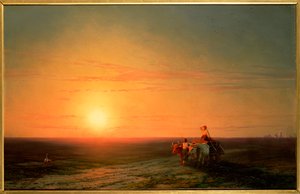 Bauern kehren bei Sonnenuntergang von den Feldern zurück, 19. Jahrhundert von Ivan Konstantinovich Aivazovsky