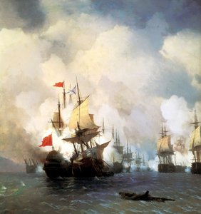 Die Seeschlacht von Chesma am 5. Juli 1770, 1848 von Ivan Konstantinovich Aivazovsky