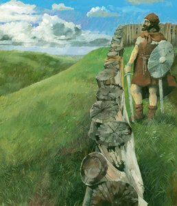 Eisenzeitlicher Mann auf Liddington Castle Hillfort, Swindon, Wiltshire, 1994
