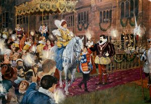 Robert Dudley begrüßt Königin Elizabeth I. auf Schloss Kenilworth, Warwickshire, Juli 1575, ca. 2000er