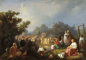 Der Segen der Wasser in einem Dorf, 1858 von Ivan Petrovich Trutnew