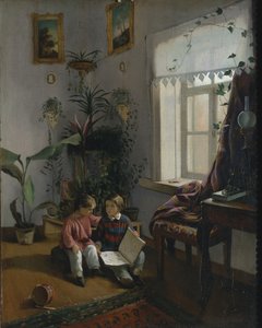 Im Zimmer. Junge Jungen schauen ein Buch an, 1854 von Ivan Phomich Khrutsky
