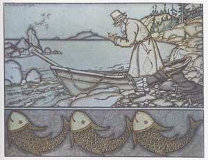 Illustration zu Die Geschichte vom Fischer und dem Fisch von Ivan Yakovlevich Bilibin