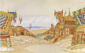 Das Polowzische Lager. Bühnenbild für die Oper Fürst Igor von A. Borodin, 1930 von Ivan Yakovlevich Bilibin