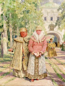 Mutter und Tochter kehren von der Kirche zurück von Ivanovich Vasili Navazov