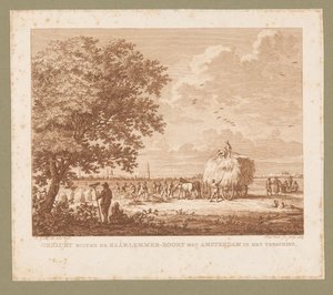 Landschaft mit heumachenden Bauern mit Amsterdam am Horizont