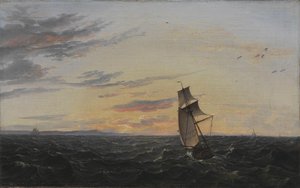 Eine Meereslandschaft. Die Küste der Insel Rügen im Abendlicht