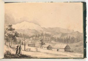 Berglandschaft mit Menschen und Häusern von Johan Christian Dahl