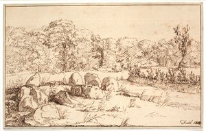 Landschaft mit Überresten eines Hünengrabes