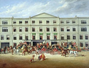 Pferdewechsel vor dem Plough Inn, Cheltenham, 1870 von J.C. Maggs