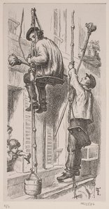 Maurer bei der Arbeit an der Außenseite eines Hauses in Paris