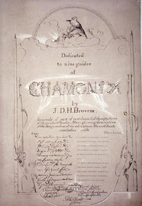 Widmung an die neun Führer von Chamonix auf der Expedition, aus 