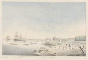 Wasserseite von Paramaribo kurz nach dem Brand von 1821 von J.D. van Herwaarden (signed by artist)
