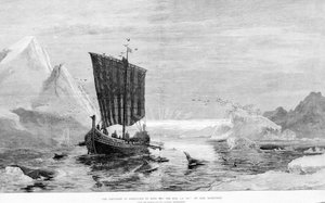 Die Entdeckung Grönlands durch Erik den Roten im 10. Jahrhundert von C. Rasmussen. Die Marine-Bildergalerie, Bond Street. von J.E. Carl Rasmussen