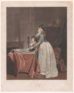 Porträt von Louise Sébastienne Danton mit Stiefsohn hinter einem Optikspiegel von J.F. Cazenave