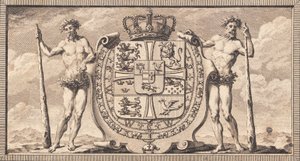 Das dänische Wappen mit den Wilden als Schildhalter