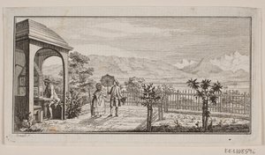 Eine Gartenterrasse in Genthod mit einem spazierenden Paar von J.F. Clemens