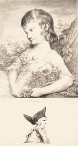 Ein kleines Mädchen mit einem Blumenkorb und Männerporträt von J.F. Clemens