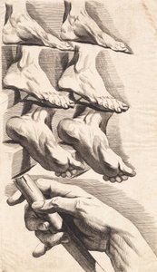 Studienblatt von Füßen und einer Hand, die einen Stab hält von J.F. Clemens
