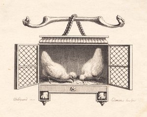 Vignette darstellend zwei Hühner, die Körner picken von J.F. Clemens