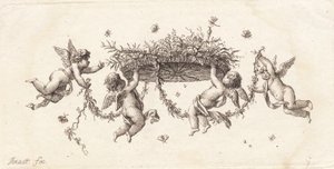Vignette mit verschlungenen Blättern und Bändern