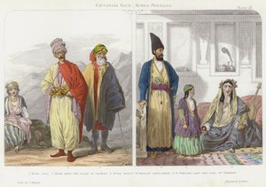 Kaukasische Rasse, Kurden, Perser (farbige Gravur)