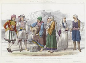 Griechische Rasse, Hellenen, Pelasger (farbige Gravur)
