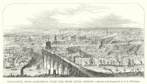 Newcastle, von Gateshead aus, mit der High Level Bridge von J.L. (after) Williams
