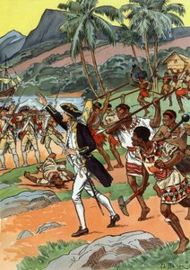 Tod von James Cook, getötet von Einheimischen auf Hawaii von J.L Beuzon (fl.1880 1940)