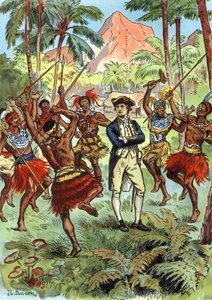 James Cook (1728-1779) und Einheimische auf Hawaii