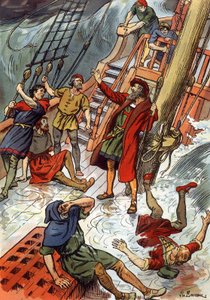 Vasco da Gama während eines Sturms am Kap der Guten Hoffnung in Südafrika von J.L Beuzon (fl.1880 1940)