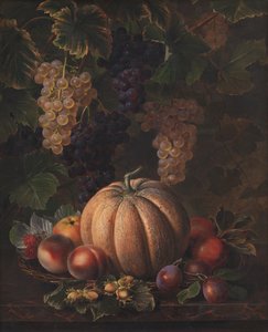 Verschiedene Früchte, darunter Melone und Trauben von J.L. Jensen