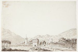 Landschaft von Domodossola in der Schweiz mit Kirche und Wachturm