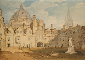 Ein Blick von innen auf den Brazen Nose College Hof, Oxford, 1803-1804