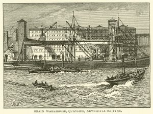 Getreidespeicher, Quayside, Newcastle-on-Tyne (Stich) von J.R. Brown