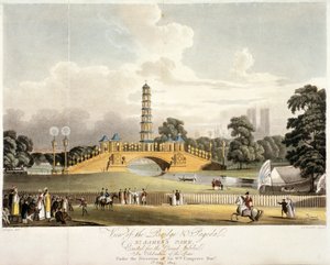 Blick auf die chinesische Brücke und Pagode im St. James