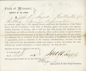 Treueeid von John R. Sayers aus Missouri, County of St. Louis