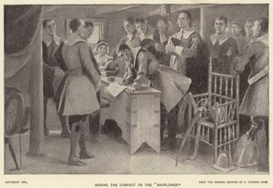 Unterzeichnung des Vertrags auf der "Mayflower"