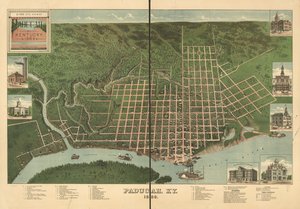 Vogelperspektive von Paducah, Kentucky 1889. von J. Blanton; Krebs Lithographing Company Postlethwaite