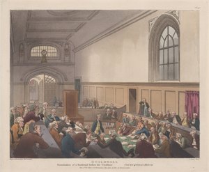 Guildhall, Untersuchung eines Bankrotten vor seinen Gläubigern Microcosm of London..., 1. November 1808 von J. Bluck