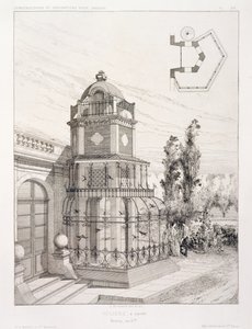 Vogelkäfig für Singvögel, aus einem Band von Entwürfen verschiedener Architekten, veröffentlicht von Morel & Cie, Paris, ca. 1880 von J. Boussard